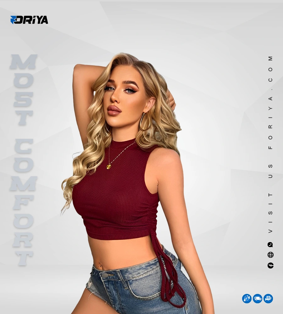 Crop Tops Sleveless Drawstring Ruched Side Racerback Ribbed